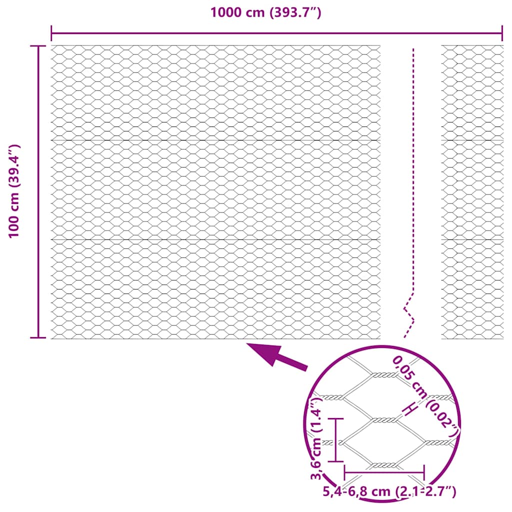 Hexagon Hegn Sølv 1 x 10 m Galvaniseret stål