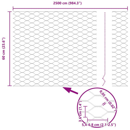 Hexagon Hegn Sølv 0,6 x 25 m Galvaniseret stål