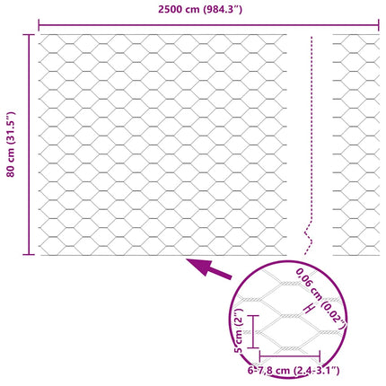 Hexagon Hegn Sølv 0,8 x 25 m Galvaniseret stål