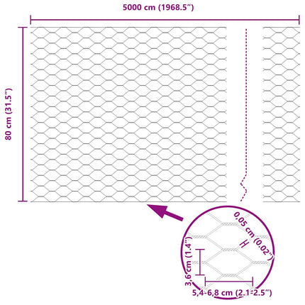 Hexagon Hegn Sølv 0,8 x 50 m Galvaniseret stål