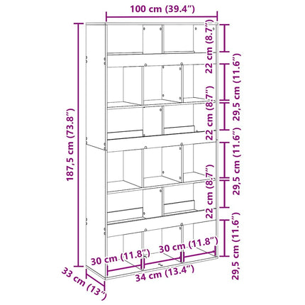 Bogskab 15 niveauer 100 x 33 x 187,5 cm Sort eg