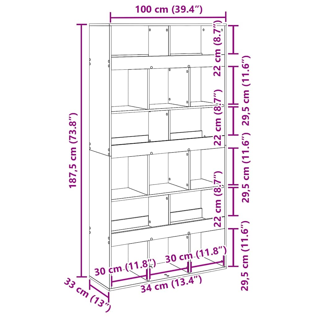 Bogskab 2 pcs Sort eg 100 x 33 x 187,5 cm