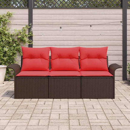 Sofa Sæt med pude 3 pcs Brun og Rød polyrattan