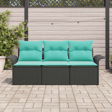 Sofa Sæt 3 stk. 3-Antal sæder Sort og Blå polyrattan