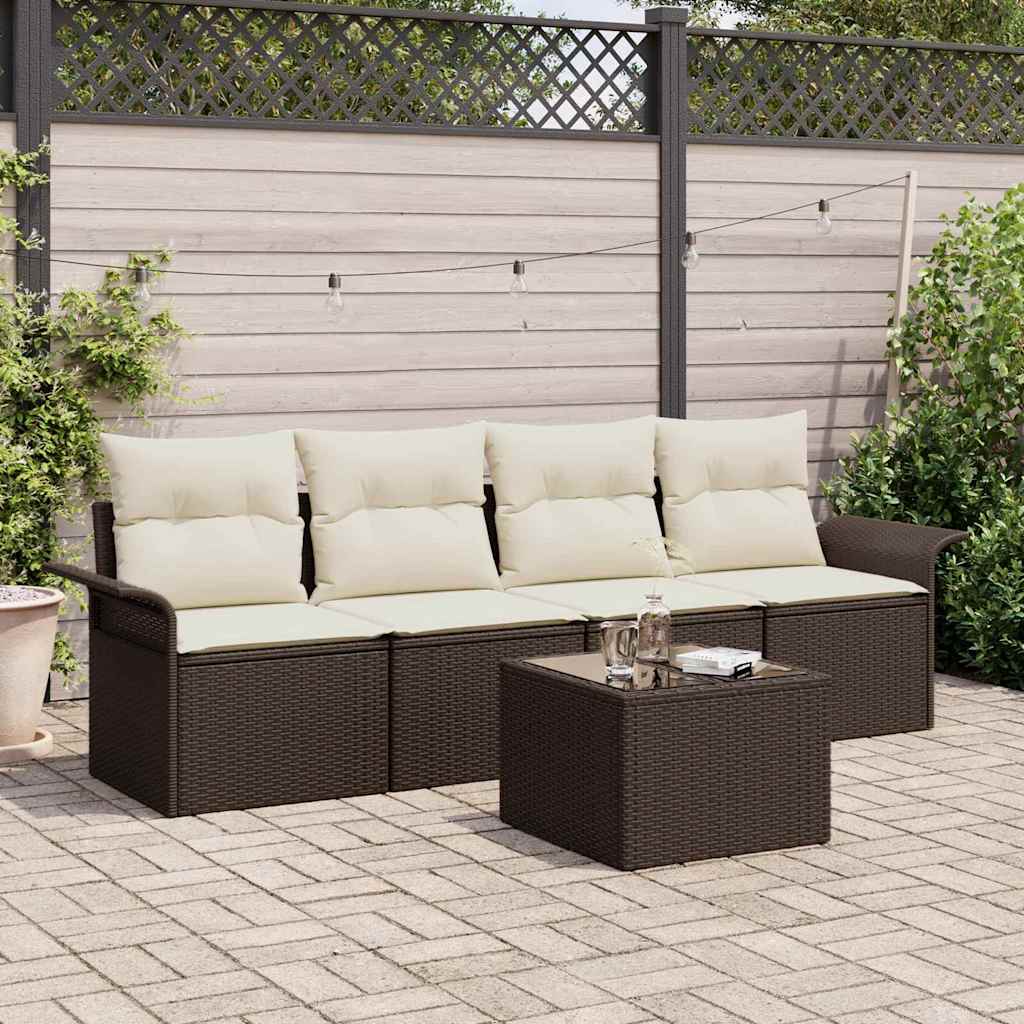 Sofa Sæt med pude 5 pcs Brun polyrattan