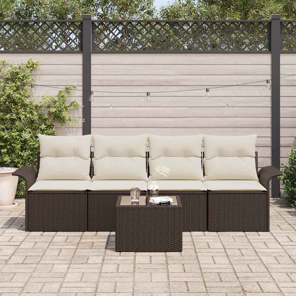 Sofa Sæt med pude 5 pcs Brun polyrattan