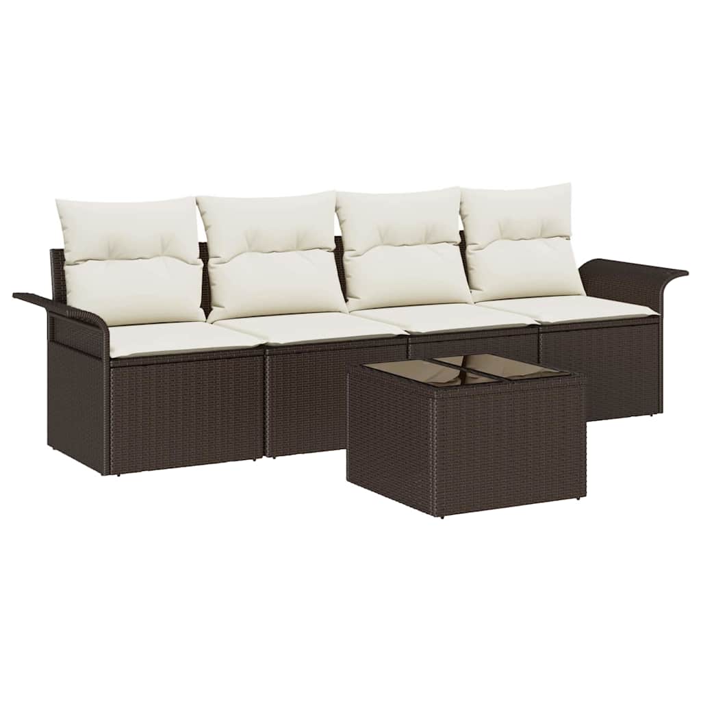 Sofa Sæt med pude 5 pcs Brun polyrattan