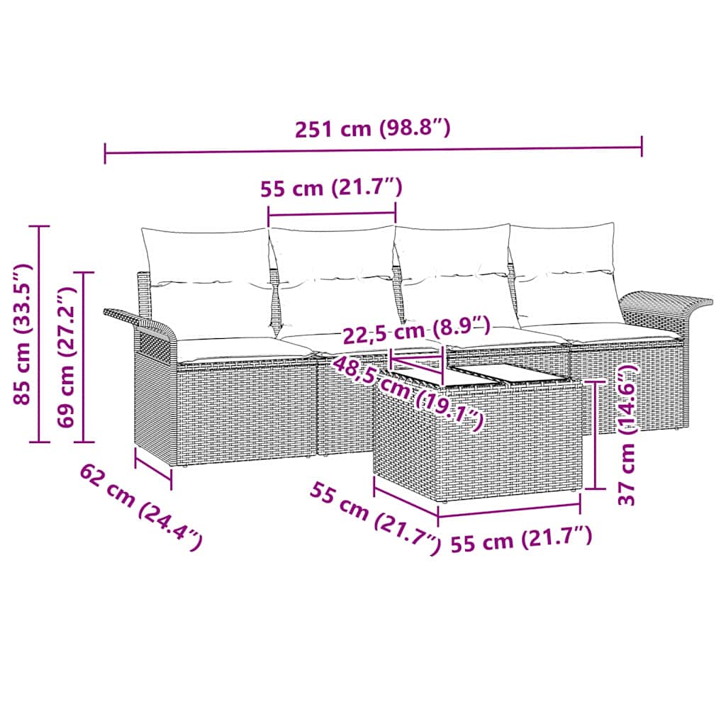 Sofa Sæt med pude 5 pcs Beige polyrattan