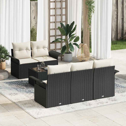 Sofa Sæt med pude 6 pcs Sort polyrattan