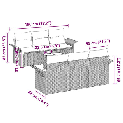 Havesofa Sæt med pude 7 pcs Sort polyrattan