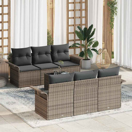 Havesofa Sæt med pude 7 pcs Grå polyrattan