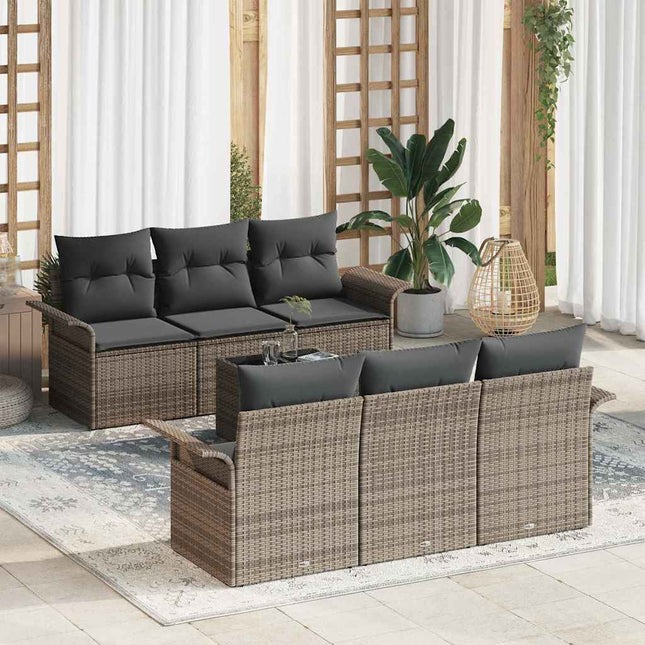 Havesofa Sæt med pude 7 pcs Grå polyrattan