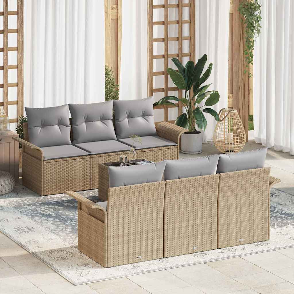 Havesofa Sæt med pude 7 pcs Beige polyrattan