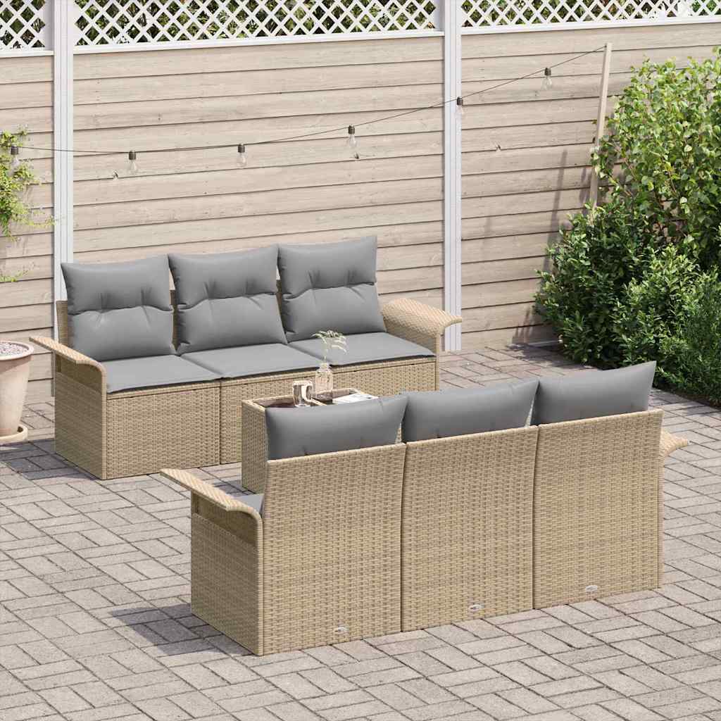 Havesofa Sæt med pude 7 pcs Beige polyrattan