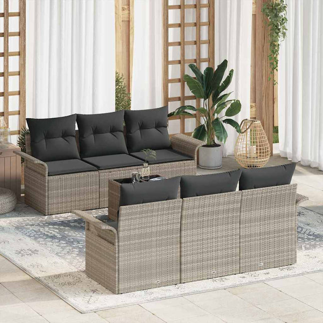 Havesofa Sæt med pude 7 pcs Lysegrå polyrattan