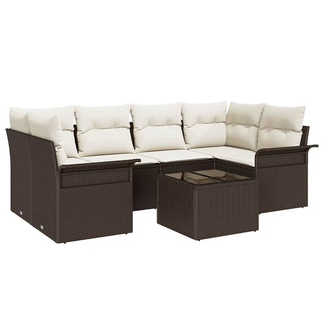 Havesofa Sæt med pude 7 pcs Brun polyrattan