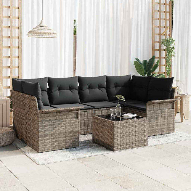 Havesofa Sæt 7 pcs Grå Poly rattan