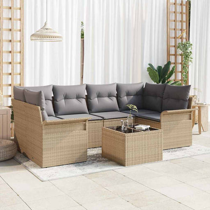 Havesofa Sæt 7 pcs Beige Poly rattan