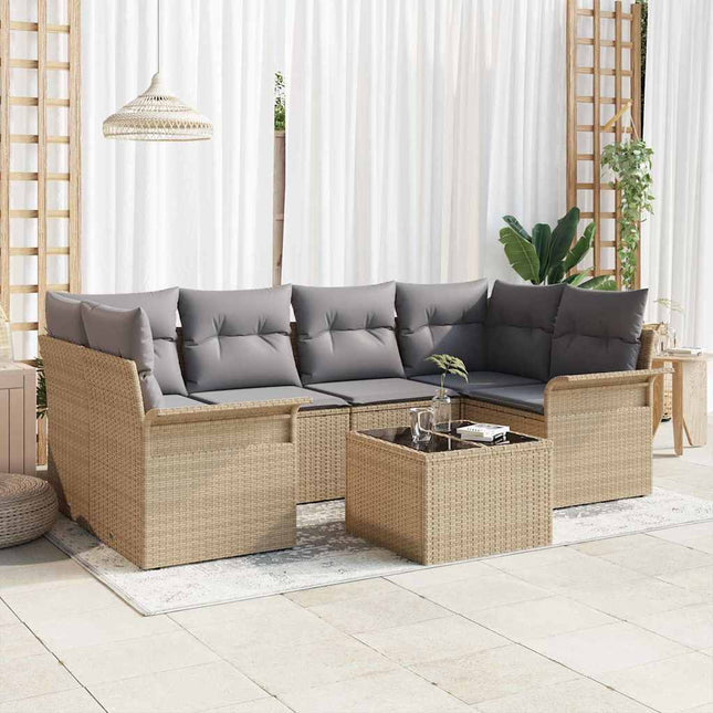 Havesofa Sæt 7 pcs Beige Poly rattan
