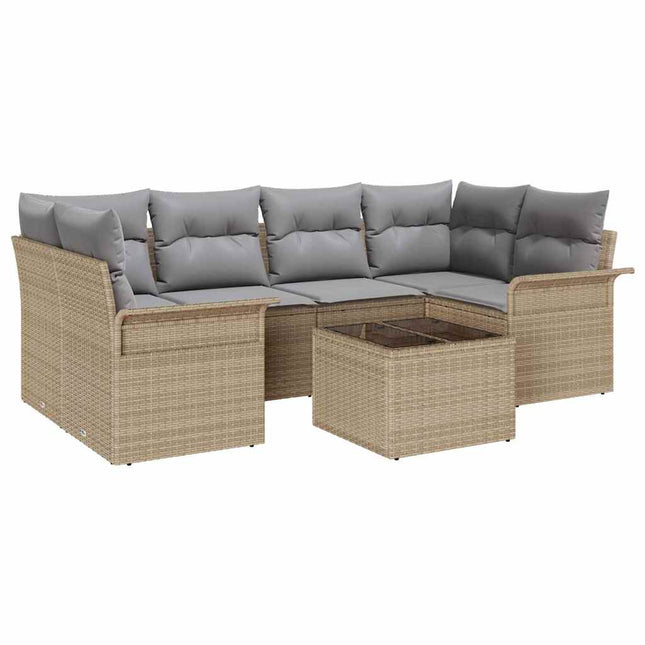 Havesofa Sæt 7 pcs Beige Poly rattan