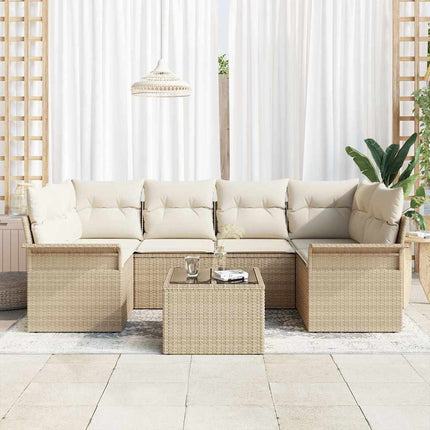 Havesofa Sæt 7 pcs Beige Poly rattan