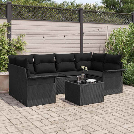 Havesofa Sæt 7 pcs Sort Poly rattan