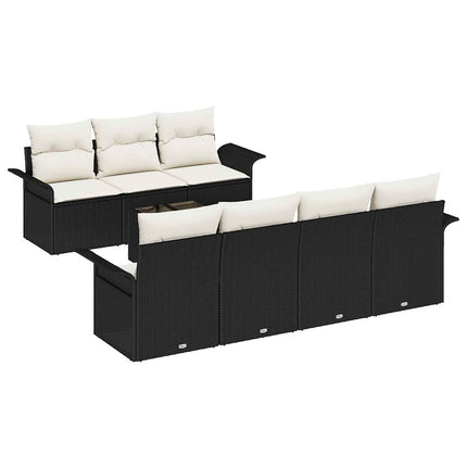 Havesofa Sæt 8 stk. Sort polyrattan