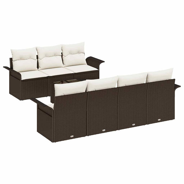 Havesofa Sæt med pude 8 pcs Brun polyrattan
