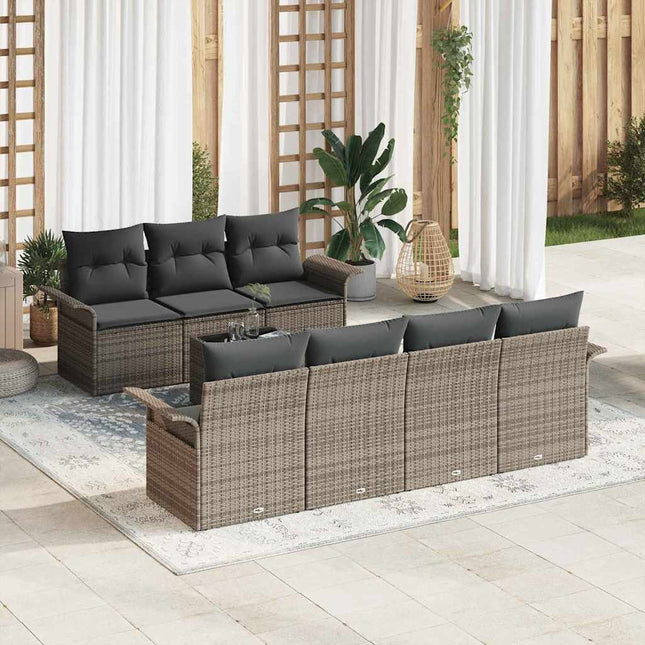 Havesofa Sæt med pude 8 pcs Grå polyrattan