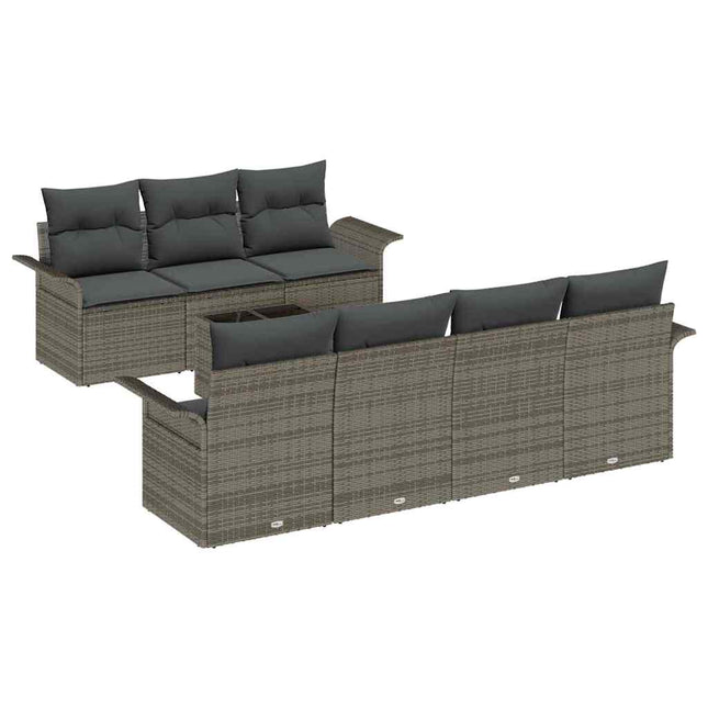 Havesofa Sæt med pude 8 pcs Grå polyrattan
