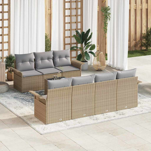 Havesofa Sæt med pude 8 pcs Beige polyrattan