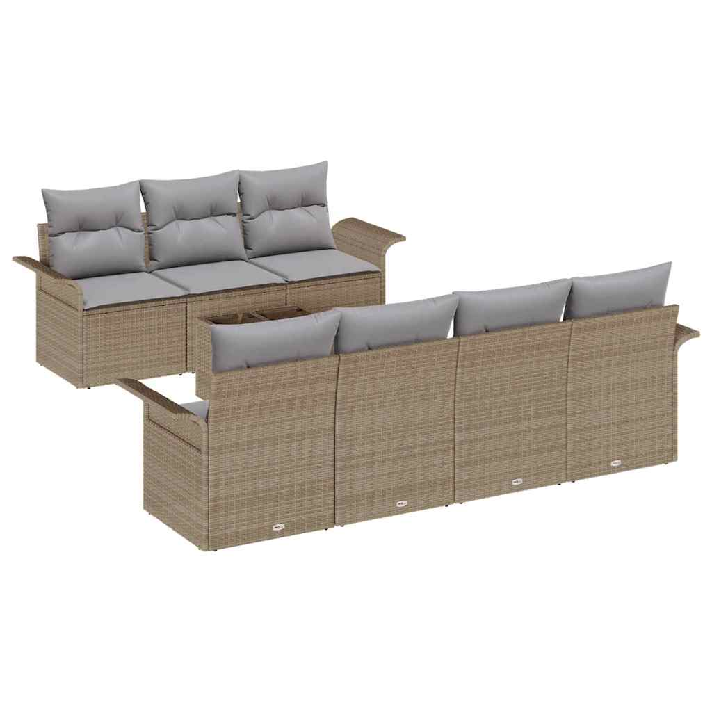 Havesofa Sæt med pude 8 pcs Beige polyrattan