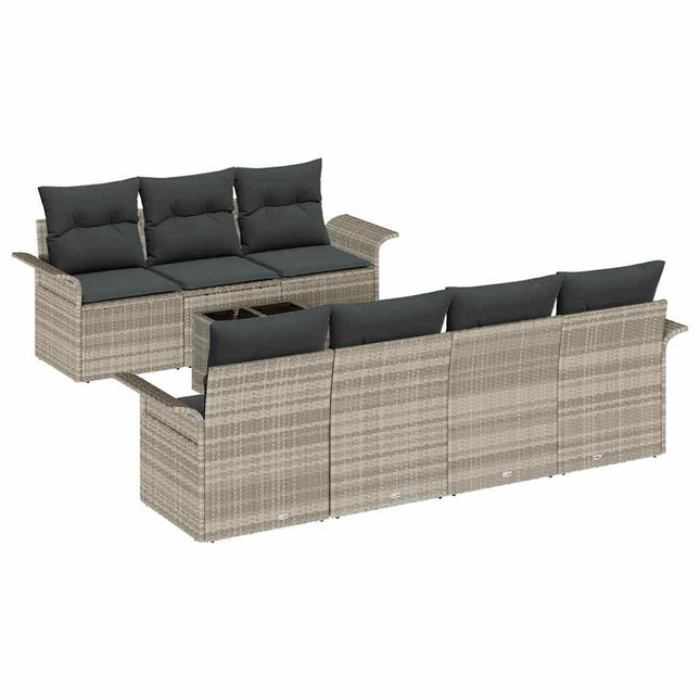 Havesofa Sæt med pude 8 pcs Lysegrå polyrattan
