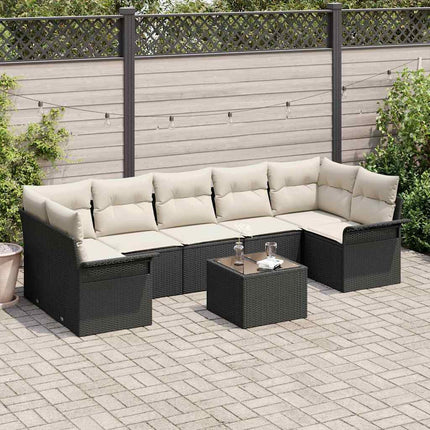 Havesofa Sæt 8 stk. Sort polyrattan