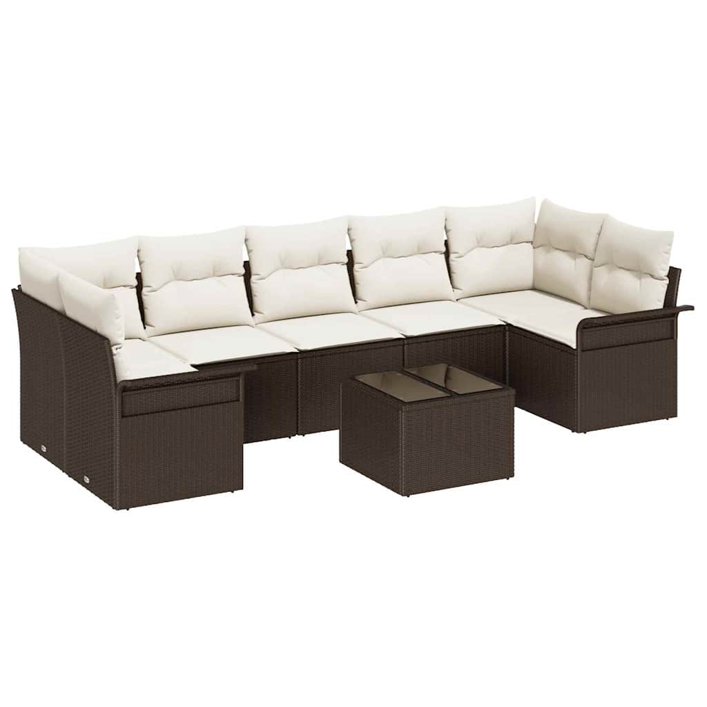Havesofa Sæt med pude 8 pcs Brun polyrattan