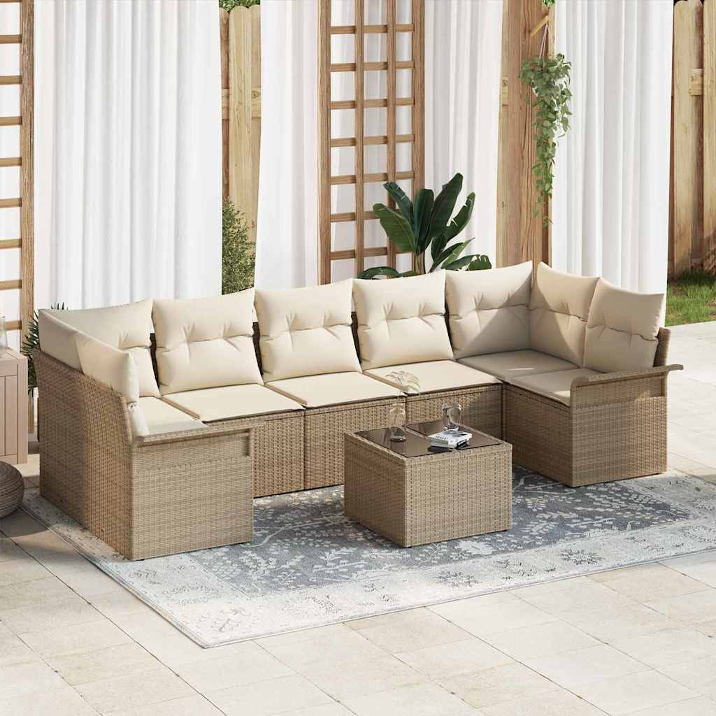 Havesofa Sæt med pude 8 pcs Beige polyrattan