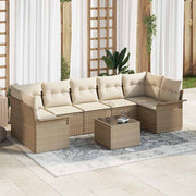 Havesofa Sæt med pude 8 pcs Beige polyrattan