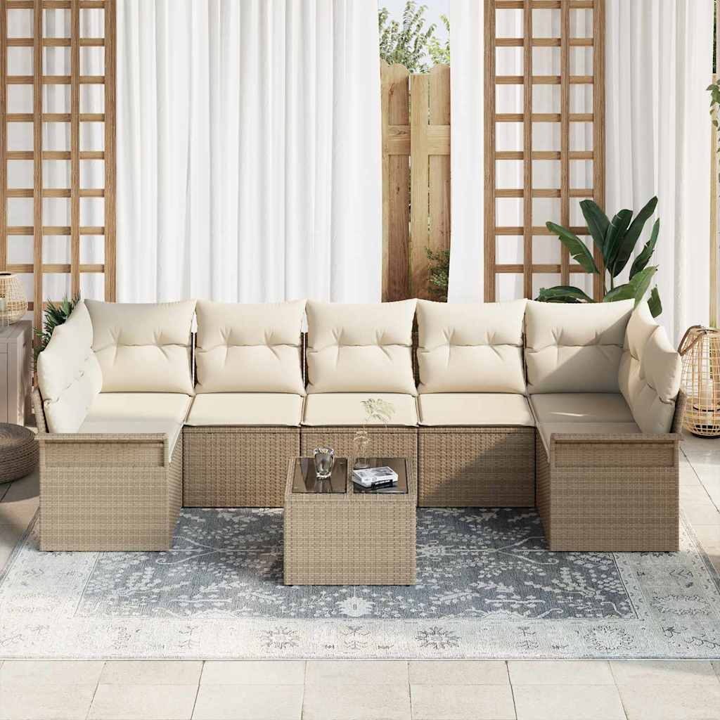 Havesofa Sæt med pude 8 pcs Beige polyrattan