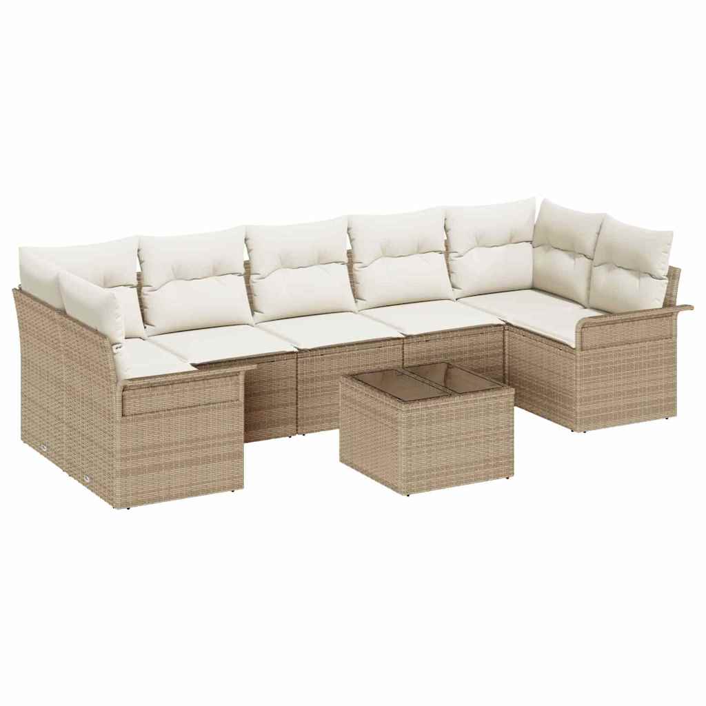 Havesofa Sæt med pude 8 pcs Beige polyrattan