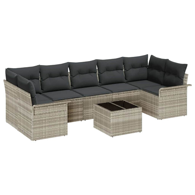 Havesofa Sæt med pude 8 pcs Lysegrå polyrattan