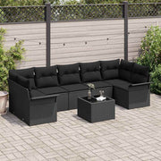 Havesofa Sæt med pude 8 pcs Sort polyrattan