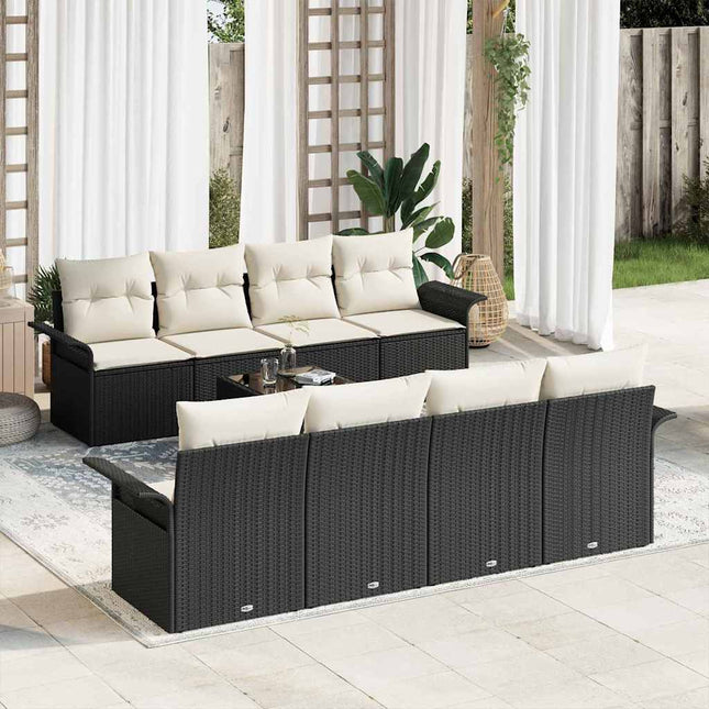 Havesofa Sæt 9 pcs Sort Poly rattan