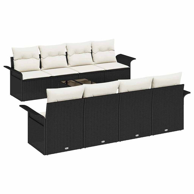 Havesofa Sæt 9 pcs Sort Poly rattan