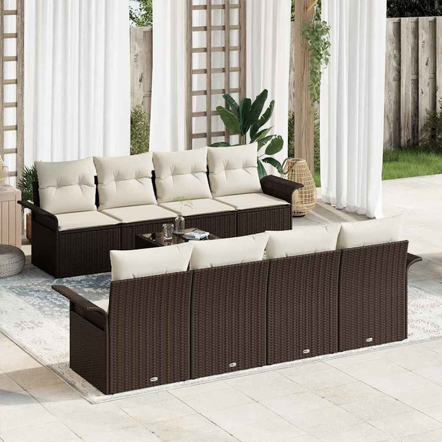 Havesofa Sæt med pude 9 pcs Brun polyrattan