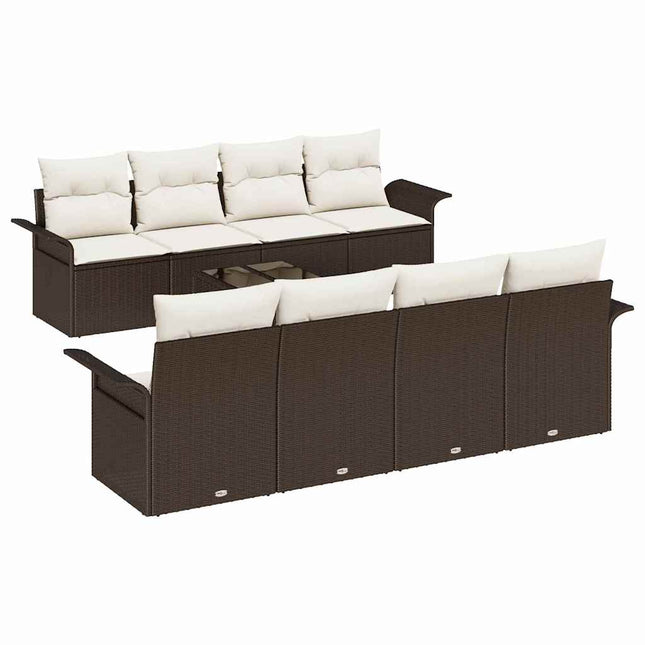 Havesofa Sæt med pude 9 pcs Brun polyrattan