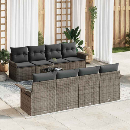 Havesofa Sæt 9 pcs Grå Poly rattan