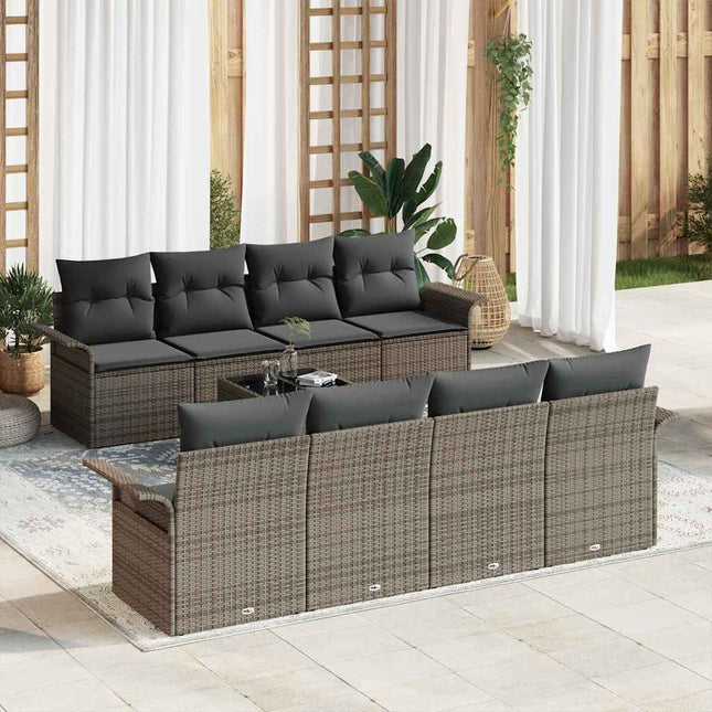 Havesofa Sæt 9 pcs Grå Poly rattan