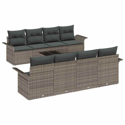 Havesofa Sæt 9 pcs Grå Poly rattan