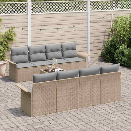 Havesofa Sæt 9 pcs Beige Poly rattan
