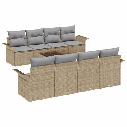 Havesofa Sæt 9 pcs Beige Poly rattan